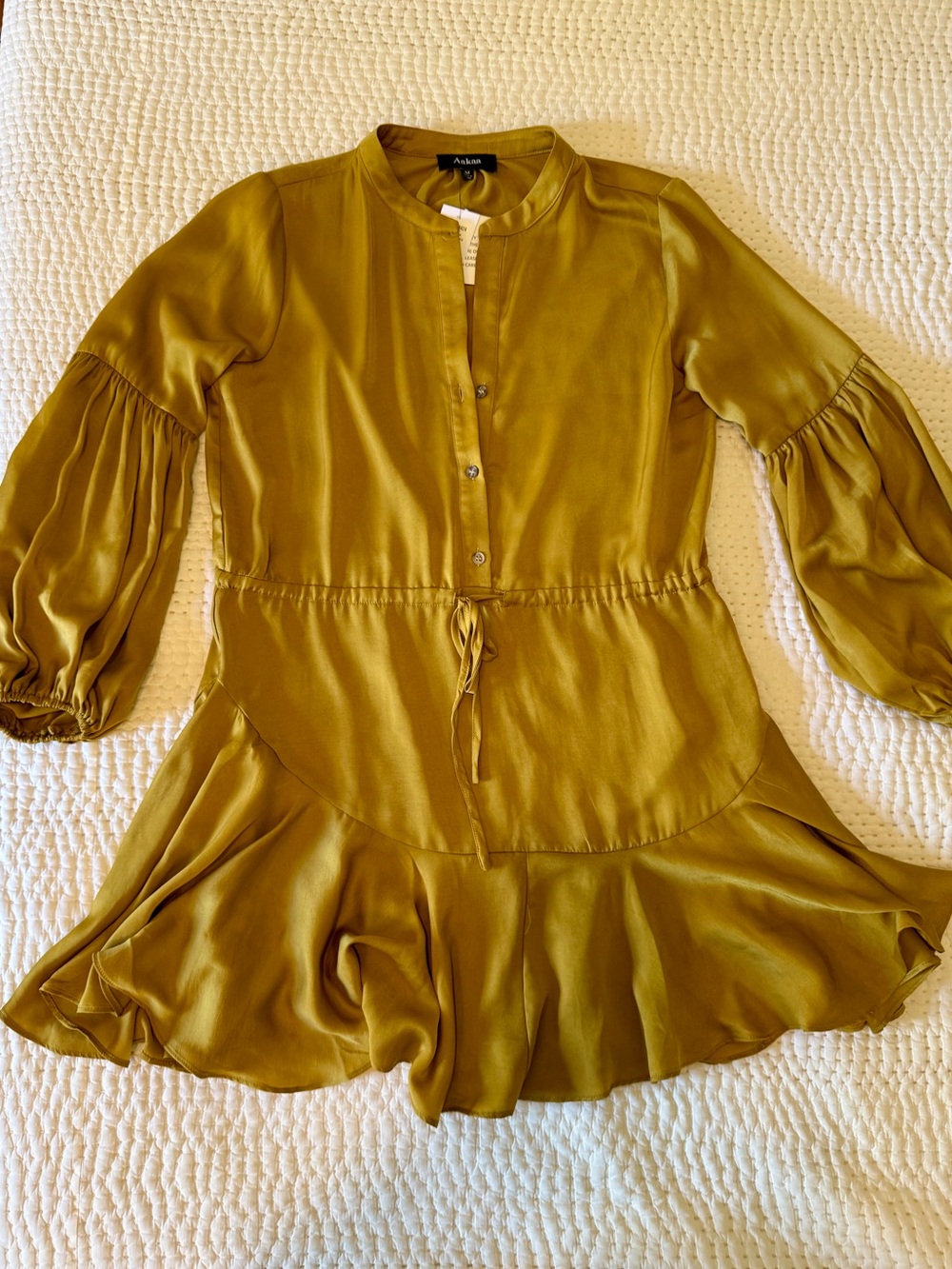Aakaa NWT Muted Mustard Satin Finish Peplum Mini Dress Size M
